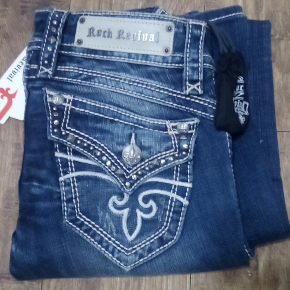 Rock Revival Women's 26 Bootcut Heather Embellished Studs Rhinestones NWT